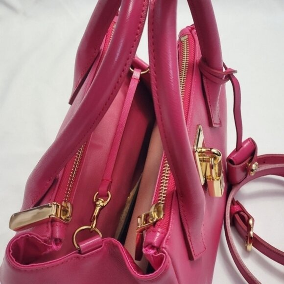 Samantha Thavasa Hot Pink Saffiano Leather Satchel Bag Padlock Crossbody Gold - Picture 5 of 15